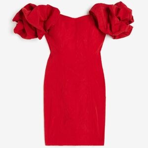 Red Ruffled Puff Sleeve Mini Cocktail Dress